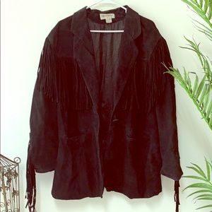 Vintage Black Leather Fringe Jacket